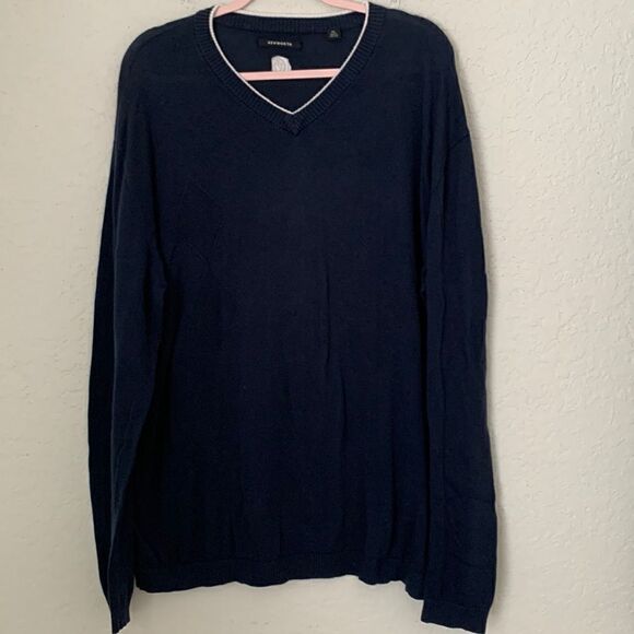 Ashworth Cotton Navy V-Neck Long Sleeve Lightweight Men’s Sweater Size XXL - Picture 1 of 12